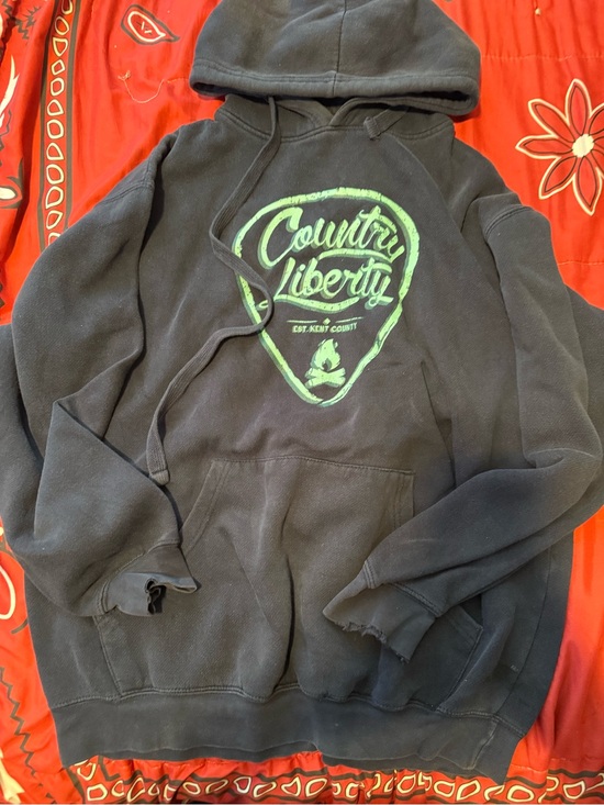 Country liberty Other - Black Hoodie with Green Logo - Men's Casual Pullover